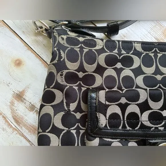 COACH black Penelope shoulder bag, Y2K canvas monogram logo purse F19232 casual - Picture 3 of 16